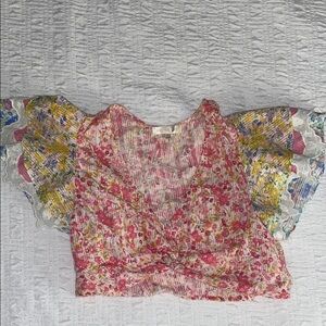 LoveShackFancy Kielle Ruffle Crop Top Floral Boho Women's Top sz Large